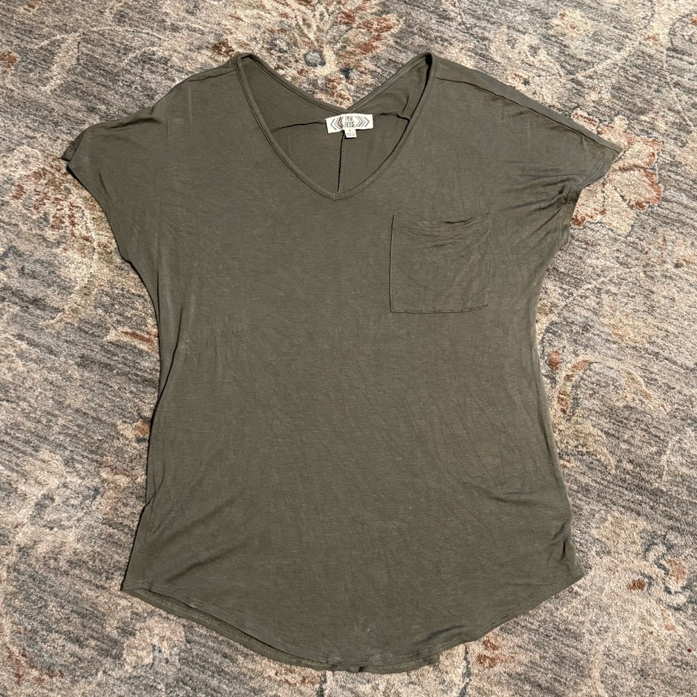 Olive Green V-Neck Top